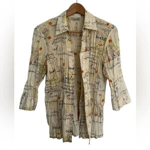 Marie Claire button down  shirt with vintage imprinted design size large